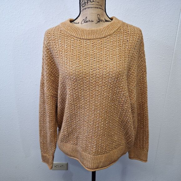 Universal Thread Crewneck Buttery Sweater Pullover Knit Stretch Tan Women Sz L - Picture 1 of 11